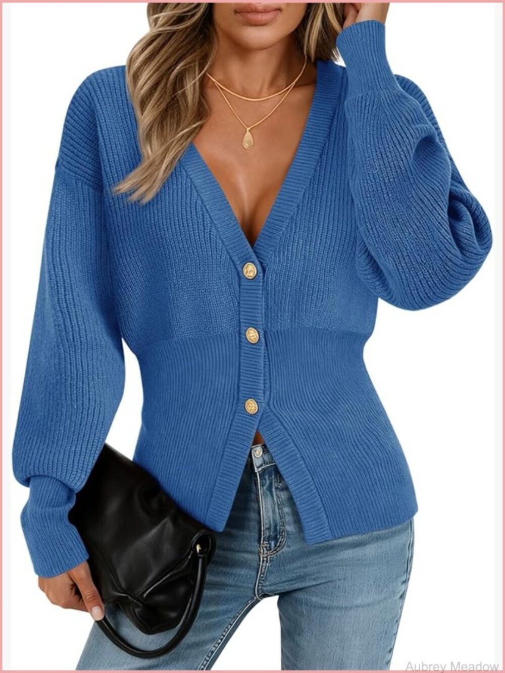 Open Front Chunky Knit V Neck Cardigan Winter Sweater Long Sleeve Button Down